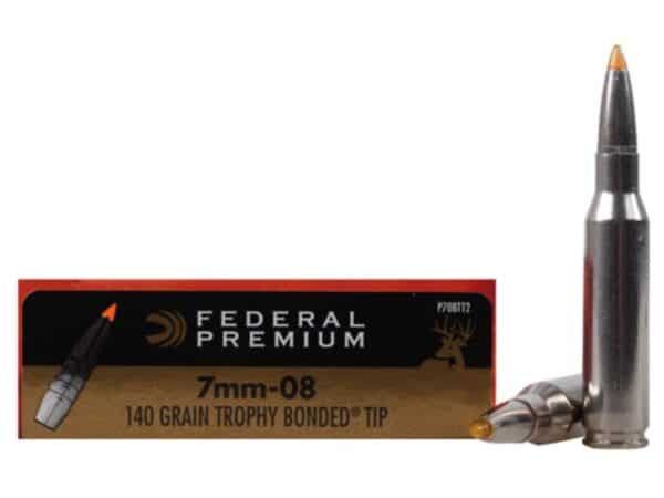 500 Rounds of Federal Premium Ammunition 7mm-08 Remington 140 Grain Trophy Bonded Tip Box of 20 For Sale