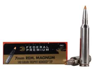500 Rounds of Federal Premium Ammunition 7mm Remington Magnum 140 Grain Trophy Bonded Tip Box of 20 For Sale
