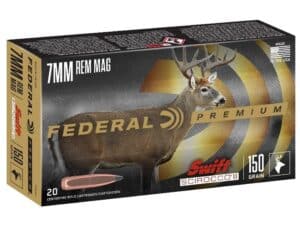 500 Rounds of Federal Premium Ammunition 7mm Remington Magnum 150 Grain Swift Scirocco II Box of 20 For Sale