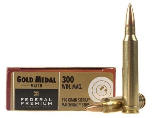 Federal Premium Gold Medal Ammunition 300 Winchester Magnum 190 Grain Sierra MatchKing Hollow Point Boat Tail Box of 20 For Sale 1