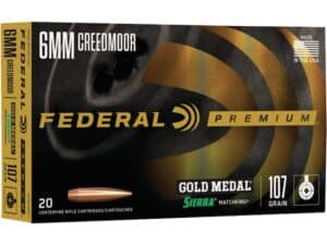 Federal Premium Gold Medal Ammunition 6mm Creedmoor 107 Grain Sierra MatchKing Hollow Point Boat Tail Box of 20 For Sale