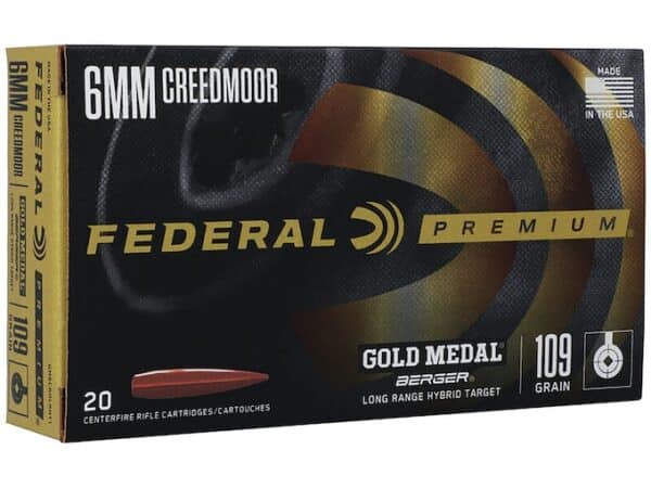Federal Premium Gold Medal Berger Ammunition 6mm Creedmoor 109 Grain Hollow Point Boat Tail For Sale