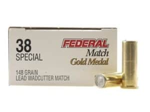 500 Rounds of Federal Premium Gold Medal Match Ammunition 38 Special 148 Grain Lead Wadcutter Box of 50 For Sale