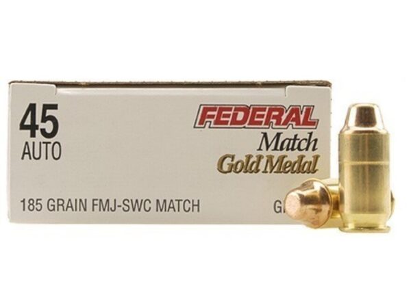 500 Rounds of Federal Premium Gold Medal Match Ammunition 45 ACP 185 Grain Full Metal Jacket Semi-Wadcutter Box of 50 For Sale