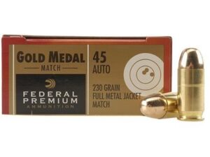 500 Rounds of Federal Premium Gold Medal Match Ammunition 45 ACP 230 Grain Full Metal Jacket Box of 50 For Sale