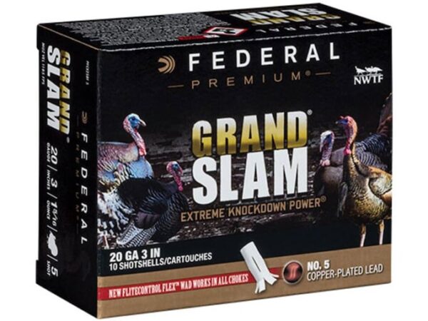 Federal Premium Grand Slam Turkey Ammunition 20 Gauge 3" 1-5/16 oz Buffered #5 Copper Plated Shot Flightcontrol Flex Wad Box of 10 For Sale