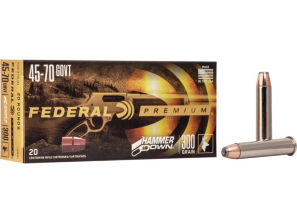500 Rounds of Federal Premium HammerDown Ammunition 45-70 Government 300 Grain Bonded Soft Point Box of 20 For Sale