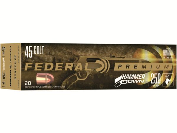 500 Rounds of Federal Premium HammerDown Ammunition 45 Colt (Long Colt) 250 Grain Bonded Soft Point Box of 20 For Sale