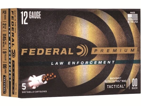 Federal Premium Law Enforcement Tactical Ammunition 12 Gauge 2-3/4" 00 Buckshot 9 Pellets For Sale