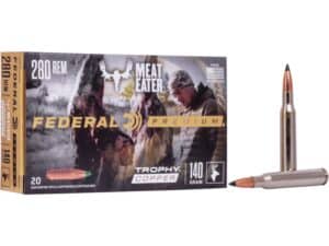 500 Rounds of Federal Premium Meat Eater Ammunition 280 Remington 140 Grain Trophy Copper Tipped Boat Tail Lead-Free Box of 20 For Sale