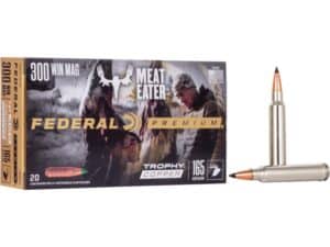 500 Rounds of Federal Premium Meat Eater Ammunition 300 Winchester Magnum 165 Grain Trophy Copper Tipped Boat Tail Lead-Free Box of 20 For Sale