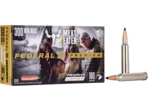 Federal Premium Meat Eater Ammunition 300 Winchester Magnum 180 Grain Trophy Copper Tipped Boat Tail Lead-Free Box of 20 For Sale