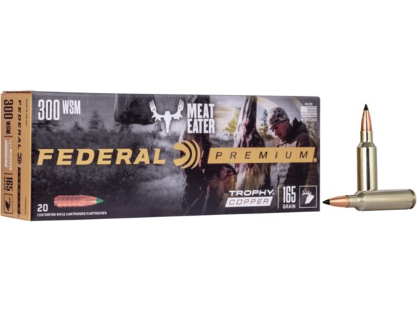 500 Rounds of Federal Premium Meat Eater Ammunition 300 Winchester Short Magnum (WSM) 165 Grain Trophy Copper Tipped Boat Tail Lead-Free Box of 20 For Sale