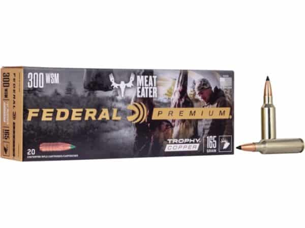 Federal Premium Meat Eater Ammunition 300 Winchester Short Magnum (WSM) 165 Grain Trophy Copper Tipped Boat Tail Lead-Free Box of 20 For Sale