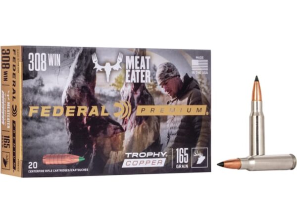 Federal Premium Meat Eater Ammunition 308 Winchester 165 Grain Trophy Copper Tipped Boat Tail Lead-Free Box of 20 For Sale