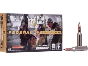 Federal Premium Meat Eater Ammunition 7mm-08 Remington 140 Grain Trophy Copper Tipped Boat Tail Lead-Free Box of 20 For Sale