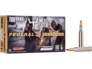 500 Rounds of Federal Premium Meat Eater Ammunition 7mm Remington Magnum 140 Grain Trophy Copper Tipped Boat Tail Lead-Free Box of 20 For Sale