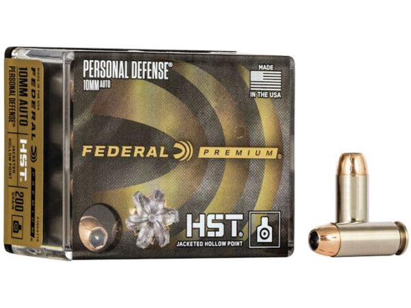 Federal Premium Personal Defense Ammunition 10mm Auto 200 Grain HST Jacketed Hollow Point Box of 20 For Sale