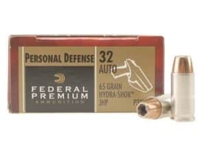 500 Rounds of Federal Premium Personal Defense Ammunition 32 ACP 65 Grain Hydra-Shok Jacketed Hollow Point Box of 20 For Sale