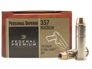 500 Rounds of Federal Premium Personal Defense Ammunition 357 Magnum 158 Grain Hydra-Shok Jacketed Hollow Point Box of 20 For Sale