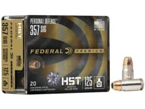 Federal Premium Personal Defense Ammunition 357 Sig 125 Grain HST Jacketed Hollow Point Box of 20 For Sale