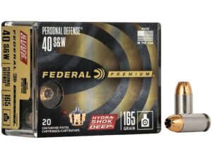 Federal Premium Personal Defense Ammunition 40 S&W 165 Grain Hydra-Shok Deep Jacketed Hollow Point Box of 20 For Sale