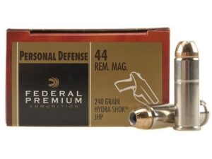 500 Rounds of Federal Premium Personal Defense Ammunition 44 Remington Magnum 240 Grain Hydra-Shok Jacketed Hollow Point Box of 20 For Sale