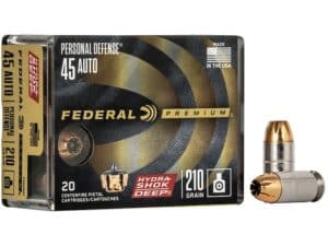 Federal Premium Personal Defense Ammunition 45 ACP 210 Grain Hydra-Shok Deep Jacketed Hollow Point Box of 20 For Sale