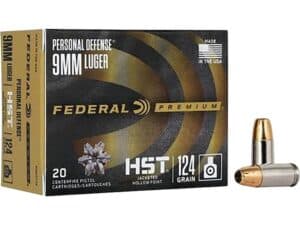 Federal Premium Personal Defense Ammunition 9mm Luger 124 Grain HST Jacketed Hollow Point Box of 20 For Sale