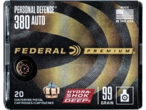 Federal Premium Personal Defense Micro Ammunition 380 ACP 99 Grain Hydra-Shok Deep Jacketed Hollow Point Box of 20 For Sale