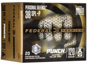 500 Rounds of Federal Premium Personal Defense Punch Ammunition 38 Special +P 120 Grain Jacketed Hollow Point Box of 20 For Sale