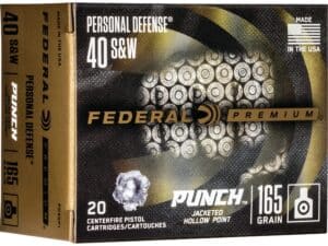500 Rounds of Federal Premium Personal Defense Punch Ammunition 40 S&W 165 Grain Jacketed Hollow Point Box of 20 For Sale