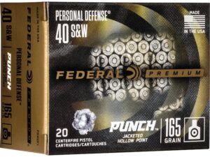 Federal Premium Personal Defense Punch Ammunition 40 S&W 165 Grain Jacketed Hollow Point Box of 20 For Sale