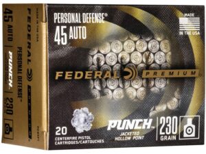 500 Rounds of Federal Premium Personal Defense Punch Ammunition 45 ACP 230 Grain Jacketed Hollow Point Box of 20 For Sale