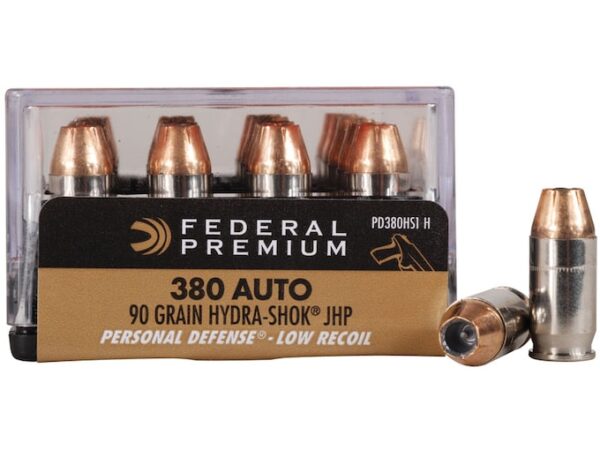 Federal Premium Personal Defense Reduced Recoil Ammunition 380 ACP 90 Grain Hydra-Shok Jacketed Hollow Point Box of 20 For Sale
