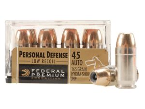 500 Rounds of Federal Premium Personal Defense Reduced Recoil Ammunition 45 ACP 165 Grain Hydra-Shok Jacketed Hollow Point Box of 20 For Sale
