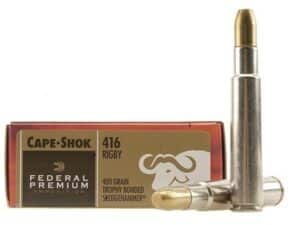 500 Rounds of Federal Premium Safari Ammunition 416 Rigby 400 Grain Trophy Bonded Sledgehammer Box of 20 For Sale