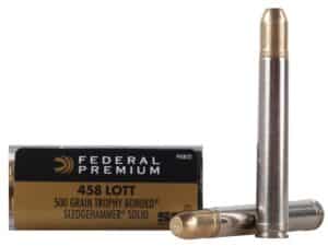 500 Rounds of Federal Premium Safari Ammunition 458 Lott 500 Grain Trophy Bonded Sledgehammer Box of 20 For Sale