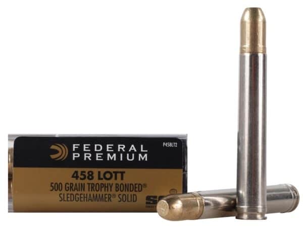 Federal Premium Safari Ammunition 458 Lott 500 Grain Trophy Bonded Sledgehammer Box of 20 For Sale