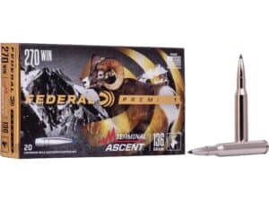 500 Rounds of Federal Premium Terminal Ascent Ammunition 270 Winchester 136 Grain Polymer Tip Bonded Boat Tail Box of 20 For Sale