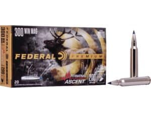 500 Rounds of Federal Premium Terminal Ascent Ammunition 300 Winchester Magnum 200 Grain Polymer Tip Bonded Boat Tail Box of 20 For Sale