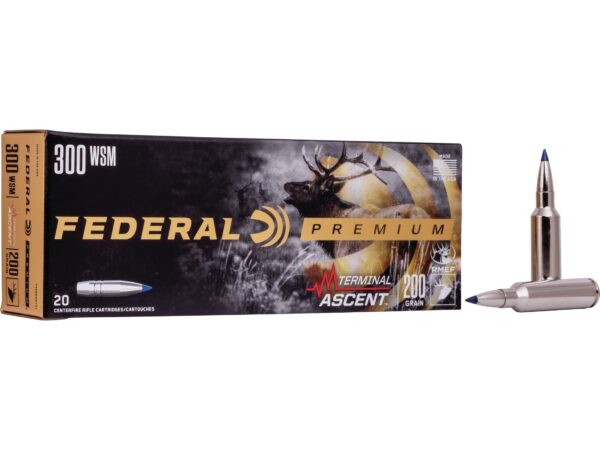 500 Rounds of Federal Premium Terminal Ascent Ammunition 300 Winchester Short Magnum (WSM) 200 Grain Polymer Tip Bonded Boat Tail Box of 20 For Sale
