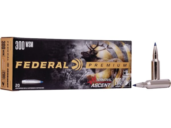 Federal Premium Terminal Ascent Ammunition 300 Winchester Short Magnum (WSM) 200 Grain Polymer Tip Bonded Boat Tail Box of 20 For Sale