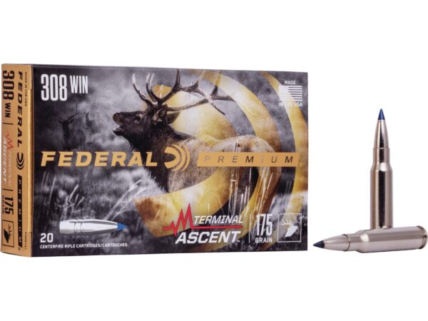 500 Rounds of Federal Premium Terminal Ascent Ammunition 308 Winchester 175 Grain Polymer Tip Bonded Boat Tail Box of 20 For Sale