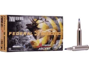 500 Rounds of Federal Premium Terminal Ascent Ammunition 7mm Remington Magnum 155 Grain Polymer Tip Bonded Boat Tail Box of 20 For Sale