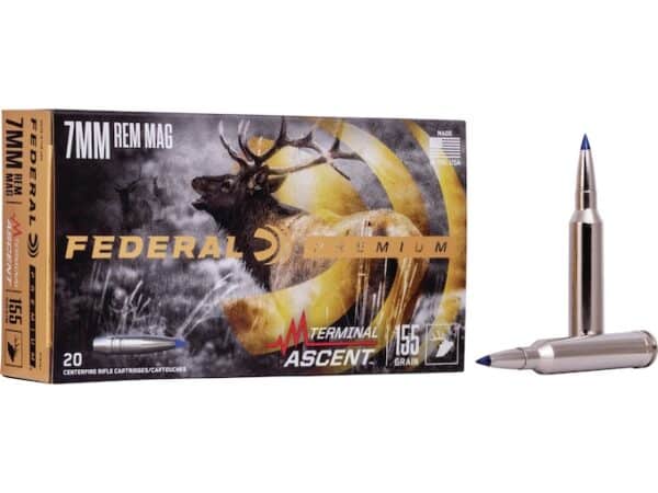 Federal Premium Terminal Ascent Ammunition 7mm Remington Magnum 155 Grain Polymer Tip Bonded Boat Tail Box of 20 For Sale