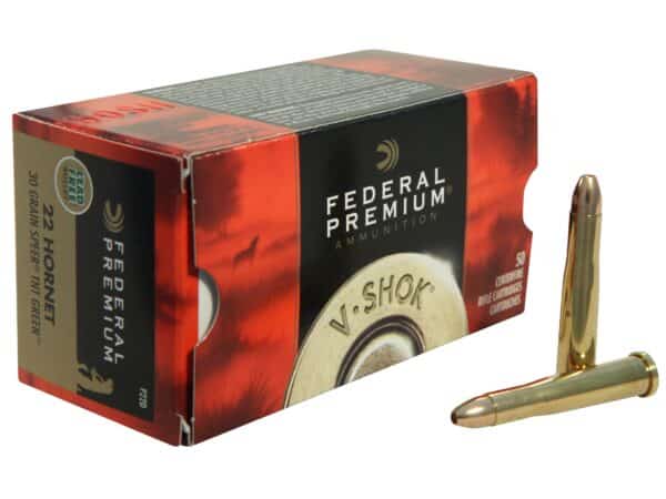 500 Rounds of Federal Premium Varmint Ammunition 22 Hornet 30 Grain Speer TNT Green Hollow Point Lead-Free Box of 50 For Sale