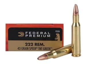 500 Rounds of Federal Premium Varmint Ammunition 222 Remington 43 Grain Speer TNT Green Hollow Point Lead-Free For Sale