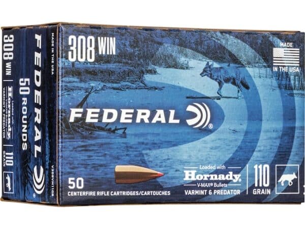 Federal Premium Varmint & Predator Ammunition 308 Winchester 110 Grain Hornady V-MAX Polymer Tip For Sale