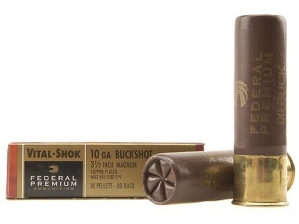 Federal Premium Vital-Shok Ammunition 10 Gauge 3-1/2" Buffered 00 Copper Plated Buckshot 18 Pellets Box of 5 For Sale
